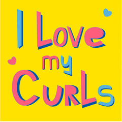 Vector illustration with handwritten pink and blue quote on yellow I love my curls