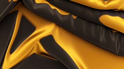 Black and gold silk backdrop. Beautifully laid fabric. Elegant fabric horizontal background. High resolution.