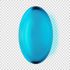 Transparent blue capsule painkiller pill isolated 3d realistic vector illustration, close-up. Medical and health care concept, above. Pharmaceutical medicine.  Supplements pill and probiotics.
