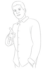 Sketch portrait of a guy who put his index finger in front of him