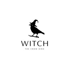 Witch bird logo design. Raven bird logo. Blackbird silhouette. The crow bird vector. Mystical Bird symbol. Halloween symbol vector
