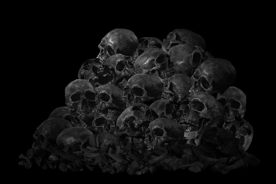 Genocide, Pile Of Skull And Bone, On Black Background