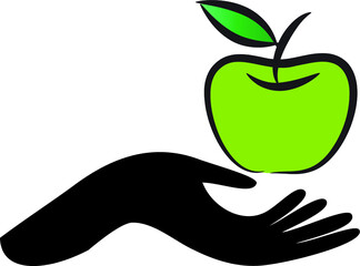 vector hand hold apple icon sign logo design 