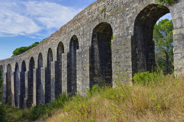 Fototapeta na wymiar Pegoes aqueduct, Castle and Convent of the Order of Christ, Tomar, Santarem district, Portugal