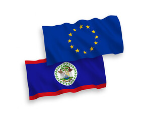 Flags of European Union and Belize on a white background