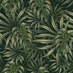 Tropical foliage green seamless pattern