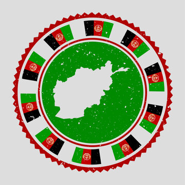 Afghanistan grunge stamp. Round logo with map and flag of Afghanistan. Country stamp. Vector illustration.