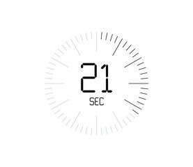 Timer 21 sec icon, 21 seconds digital timer