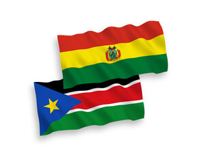 Flags of Bolivia and Republic of South Sudan on a white background
