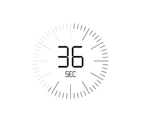 Timer 36 sec icon, 36 seconds digital timer