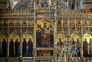Golden iconostasis of Cathedral of the Resurrection of Christ, aka Ivano-Frankivsk Jesuit Church in...