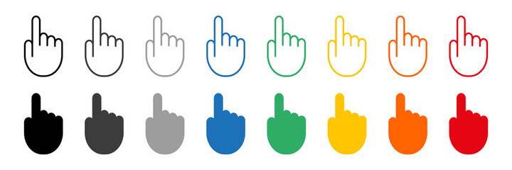 Set of hand icons. Colorful hand icons for clicks and confirmations. Vector illustration.