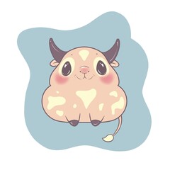 cute cartoon bull (cow, calf) on white background