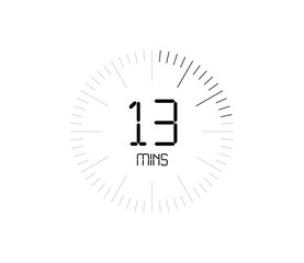 Timer 13 mins icon, 13 minutes digital timer