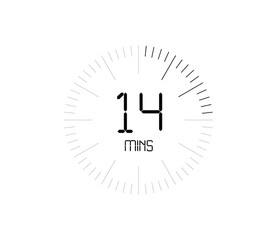 Timer 14 mins icon, 14 minutes digital timer