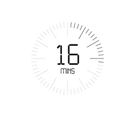 Timer 16 mins icon, 16 minutes digital timer