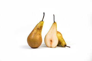 Fresh juicy yellow-green pears fruit isolated on the white background with clipping path included