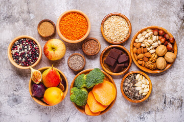 Products rich in fiber. Healthy diet food.