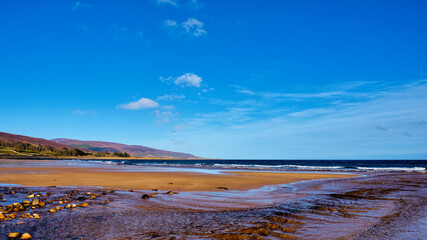 Brora beach in Sutherland in the Highlands at the mouth of the Clynemilton Burn