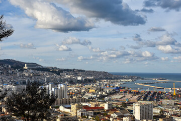 Fototapeta na wymiar a beautiful aerial panoramic view of Algiers city port