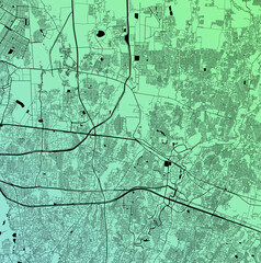 Bekasi, Jakarta Raya, Indonesia (IDN) - Urban vector city map with parks, rail and roads, highways, minimalist town plan design poster, city center, downtown, transit network, gradient blueprint