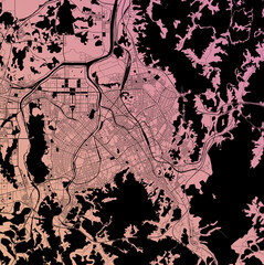 Daejeon, South Korea (KOR) - Urban vector city map with parks, rail and roads, highways, minimalist town plan design poster, city center, downtown, transit network, gradient blueprint