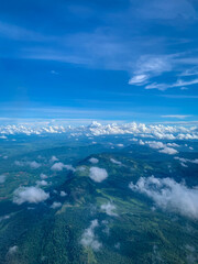 mountain ridge with blue sky from aerial view