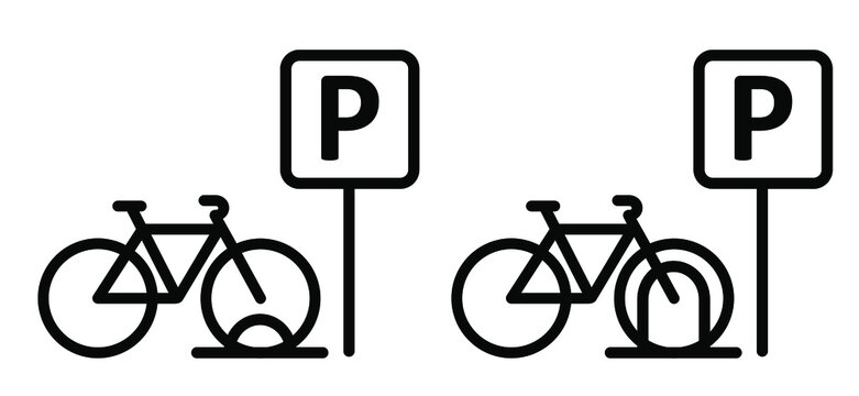 Bicycle parking space zone or bike rack. Sport cyclist banner. Cycling icon. Flat vector bike to parking stand area sign. Mountain biker. Mamil
