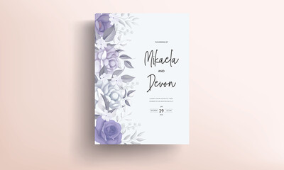 Naklejka na ściany i meble Beautiful wedding invitation card with purple flower decoration