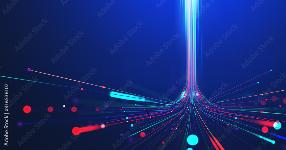 Poster 5g technology wireless data transmission, high-speed internet. information flow in abstract cyberspa