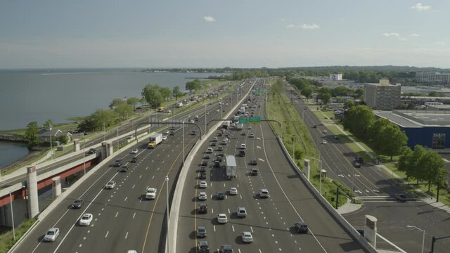 Aerial View of Cars Driving on a Highway in New Haven Connecticut