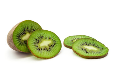 Kiwi slices isolated on white background. Fresh, tropical citrus fruit sliced. Vitamin rich food
