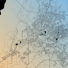 Multan, Punjab, Pakistan (PAK) - Urban vector city map with parks, rail and roads, highways, minimalist town plan design poster, city center, downtown, transit network, gradient blueprint