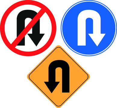 U Turn In Red, Blue And Yellow Diamond Road Sign
