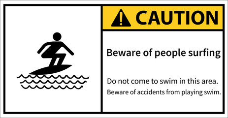 Beware of people surfing, surfing area,Caution sign
