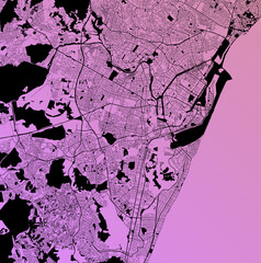Recife, Pernambuco, Brazil (BRA) - Urban vector city map with parks, rail and roads, highways, minimalist town plan design poster, city center, downtown, transit network, gradient blueprint © Ilya
