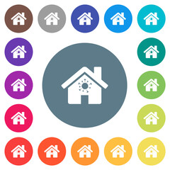 Home quarantine flat white icons on round color backgrounds