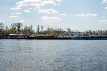 ships in the spring on the river in the docks