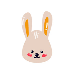 Cute bunny head. Flat vector illustration of a forest animal. Baby rabbit isolated on white background.