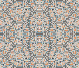 Abstract fantasy thin line hexagon, triangle geometric seamless pattern. Creative mosaic, tile background.