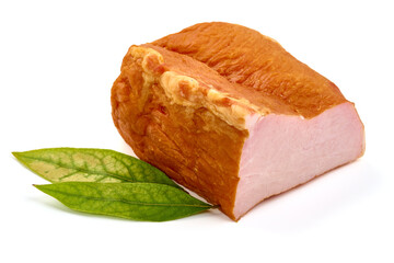 Smoked pork loin, isolated on white background. High resolution image