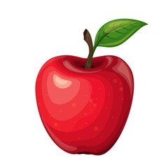Red apple fruit vector illustration in cartoon style. Healthy nutrition, organic food, vegetarian product.