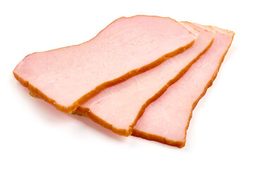 Smoked pork slices, isolated on white background. High resolution image