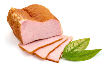 Smoked pork loin, isolated on white background. High resolution image