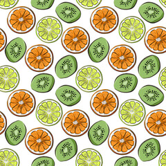 Obraz premium Color seamless pattern of lemon, orange and kiwi.