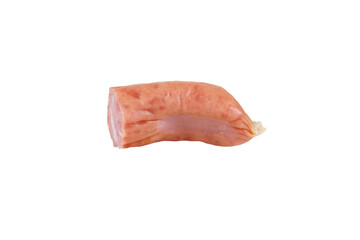 Sliced piece of thin bavarian hunting sausages on an isolated white background