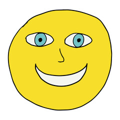 Fototapeta premium Cute cartoon doodle face isolated on white background. Emoji sign, smiley head.