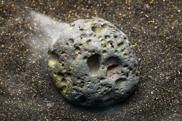 Smoke whirling around small meteorite stone