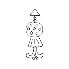 Cute cartoon doodle alien shape, arrow, damask isolated on white background. Geometric shape, logo, icon, tattoo.
