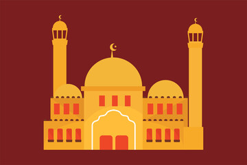 Muslim mosque building flat design. Flat with simple objects. Vector cartoon design. Beautiful Muslim temple icon illustration.